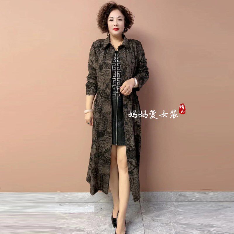 大码中长款风衣外套女2025春秋新款中老年妈妈装修身显瘦锦棉大衣