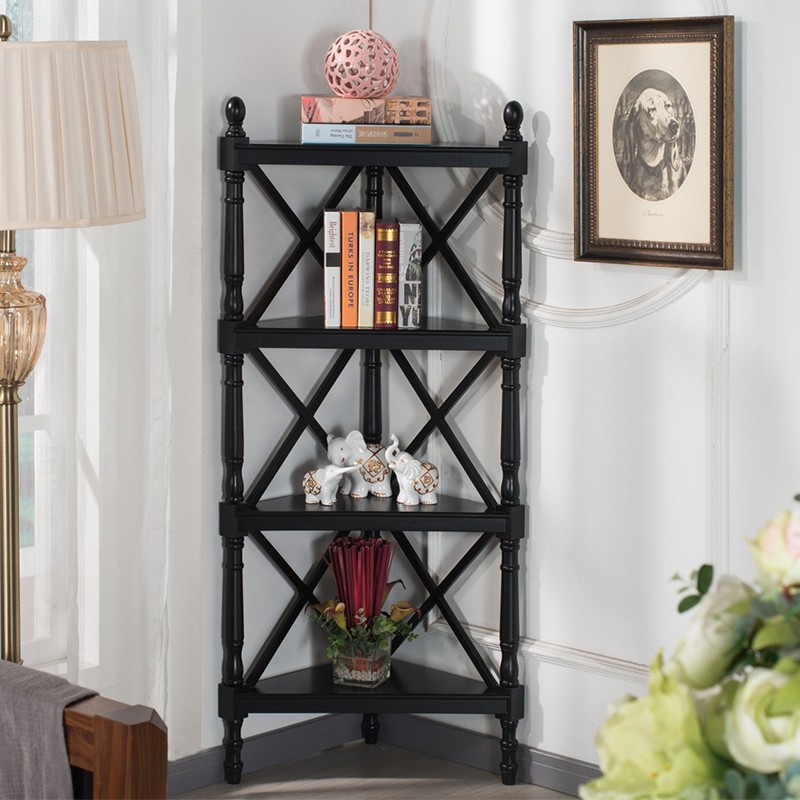 美式实木转角置物架客厅墙角架床头靠墙架卧室收纳架拐角沙发边柜