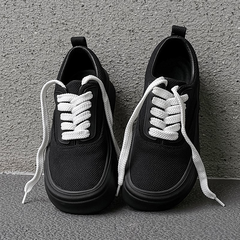 秋冬款男鞋大头休闲鞋2024新款潮牌高级感板鞋编织百搭厚底帆布鞋