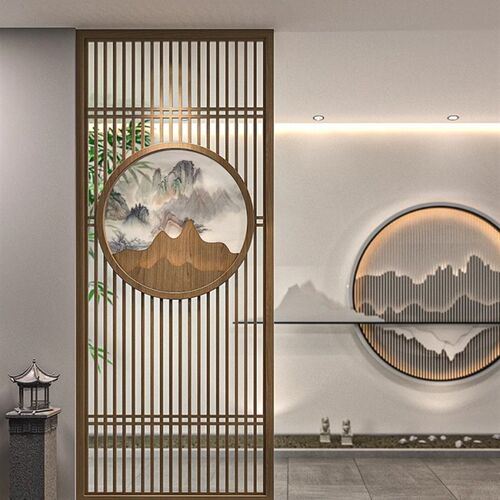 新中式不锈钢亚克力屏风隔断客厅卧室遮挡正对门格珊入户玄关遮挡 - 封面