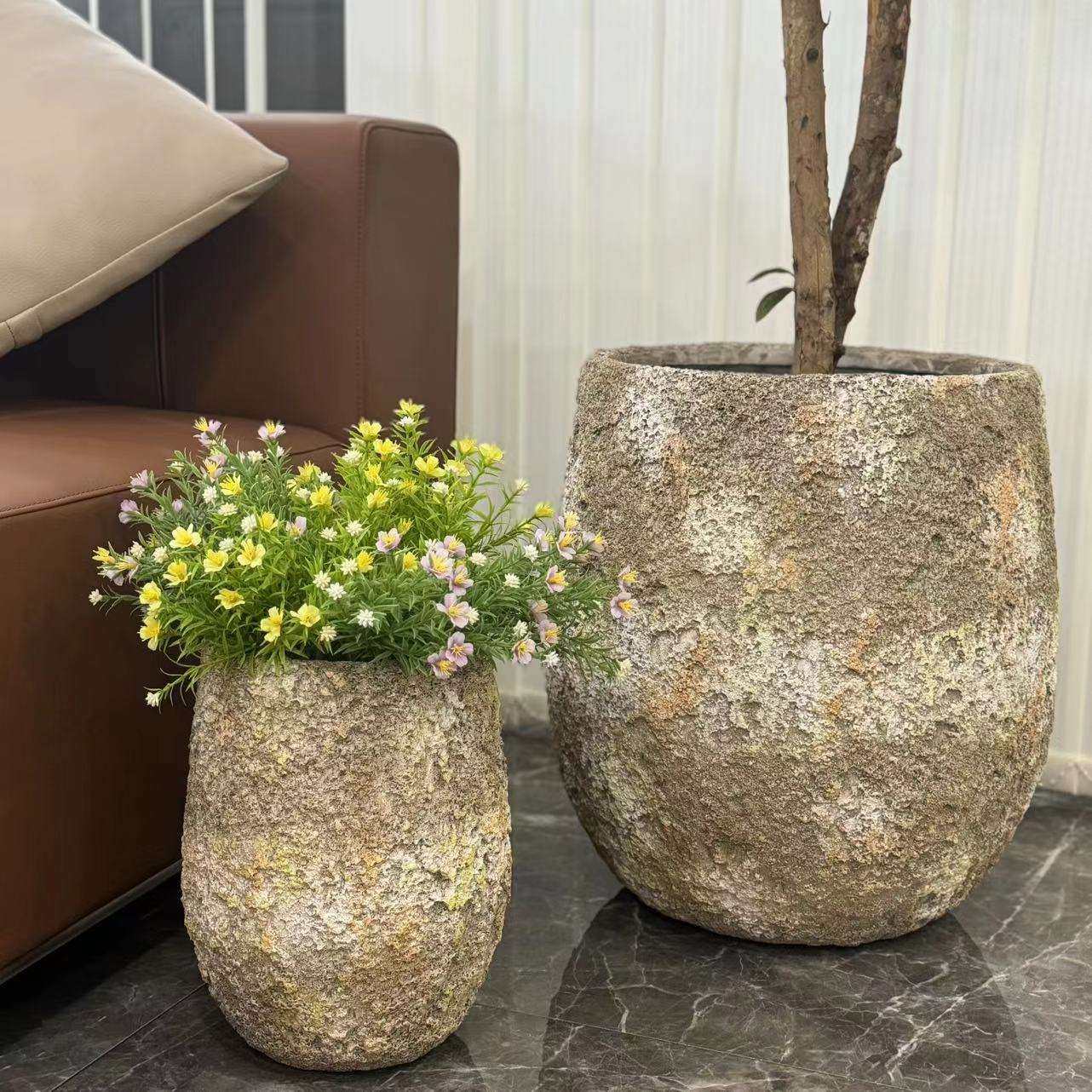 简约镁泥花盆大号绿植镁泥花器客厅阳台落地花盆室内装饰摆件盆景