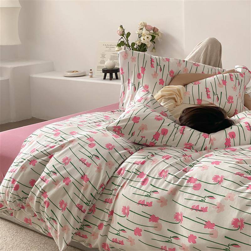 新款文艺简约分针织棉四件套 全棉针织棉床单床笠款床上套件