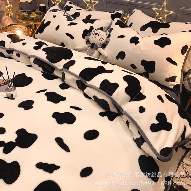 加厚加绒牛奶珊瑚绒床上四件套双面法兰绒被套床单三件套床品床笠