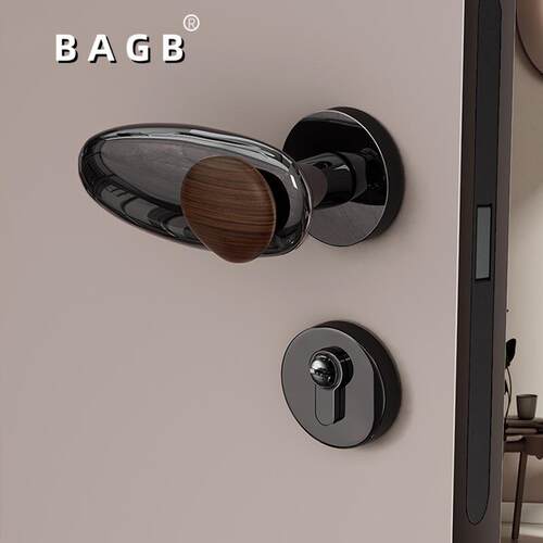 BAGB中古风极简银色复古铜房间静音家用木门锁具石来运转磁吸门锁