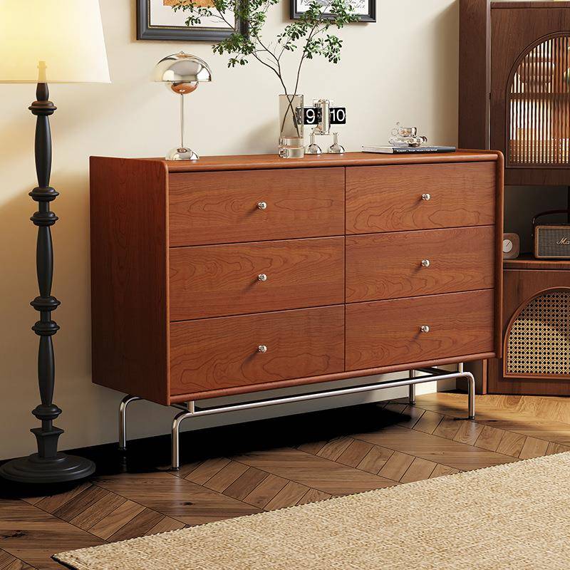 中古风实木六斗柜家用卧室床尾置物收纳柜法式客厅靠墙金属脚边柜