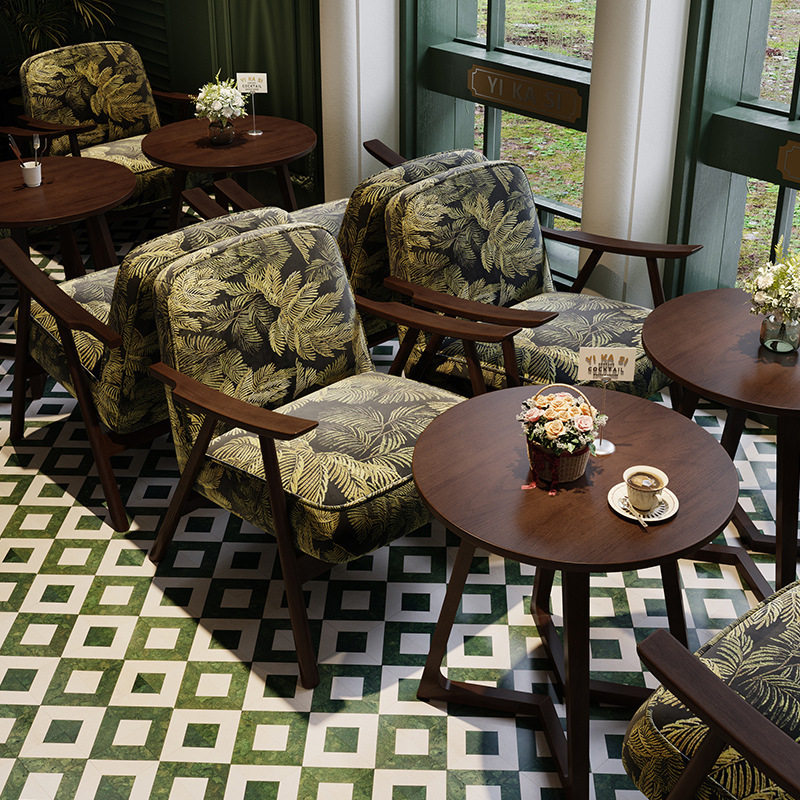 西餐厅商用复古卡座沙发椅组合中古南洋风桌椅法式餐饮店桌子椅子