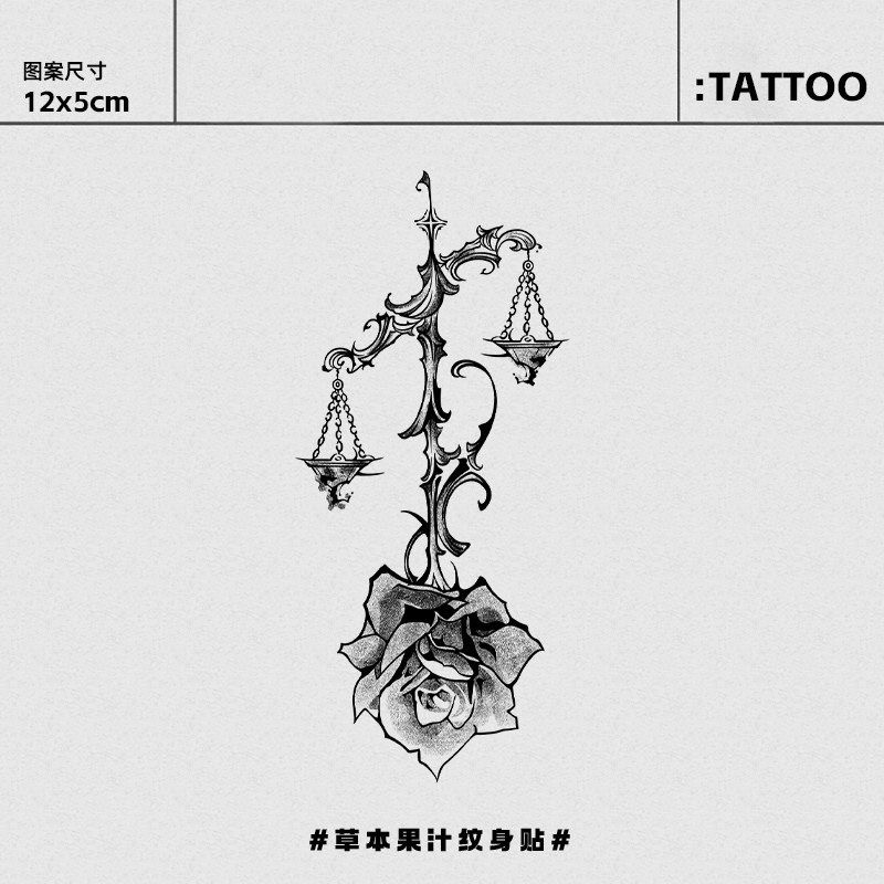 天秤玫瑰 草本纹身贴半永久新款高颜值遮疤刺青男女同款ins风贴纸