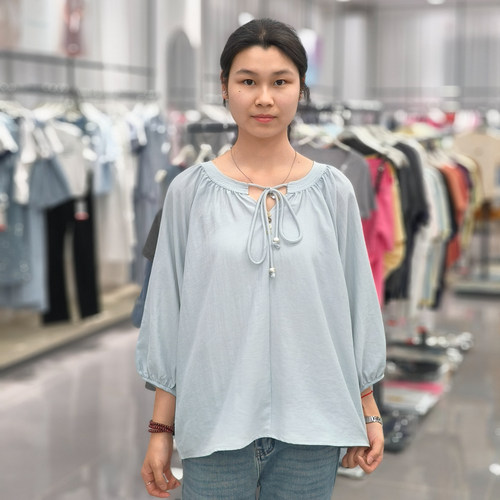 韩版薄款宽松七分袖素雅女上衣