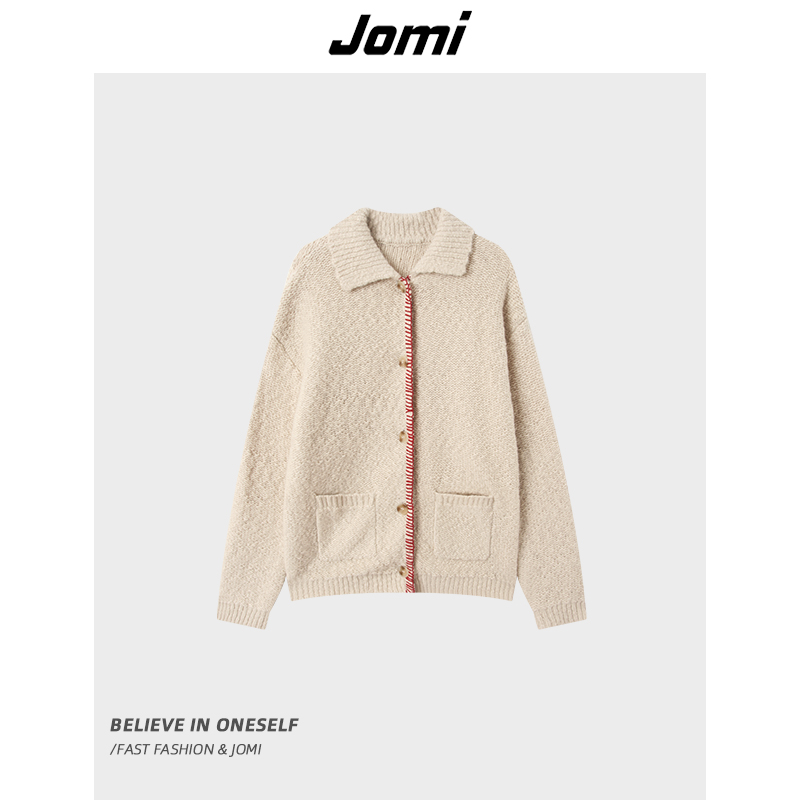 JOMI女装时尚复古小香风翻领针织衫上衣