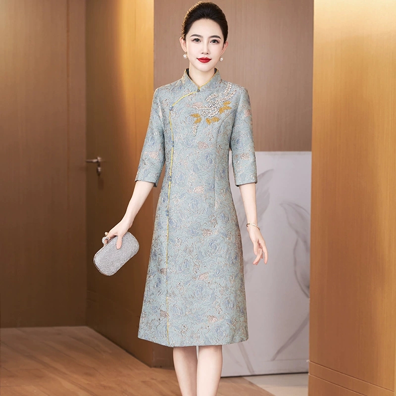 2025新款11月份喜婆婆婚宴秋装新中式旗袍婚礼妈妈礼服连衣裙高端