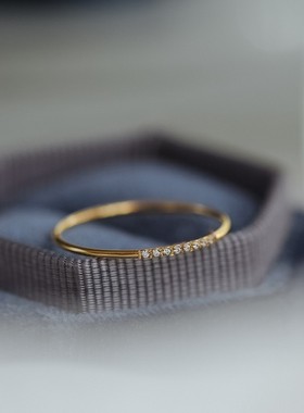 新款极细 不掉色k锆石碎钻日式戒指女高级小众轻奢冷淡风尾戒指环