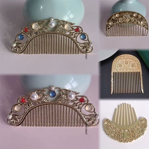 唐风发梳月牙掩髻古风q发冠发簪流苏步摇小发钗供养人簪子简约插