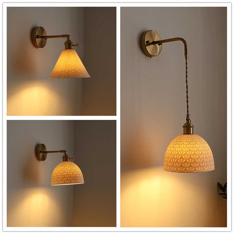 日式复古黄铜陶瓷壁m灯卧室床头客厅书房过道走廊阳台楼梯墙壁灯