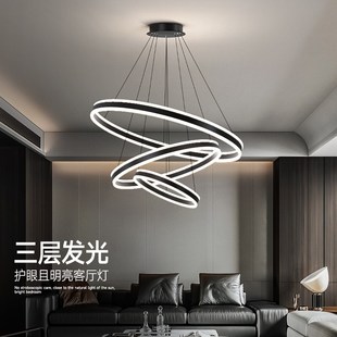 客厅吊灯b现代简约风北欧风格 极简灯具大气圆环形创艺双层大厅主