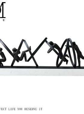 现代黑色铸铁金属抽象人物摆件简C约饰品摆设雕塑样板房售楼处软