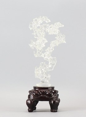 现代新中式创意透明太湖石头摆件雕刻木座禅意P玄关样板房软装饰