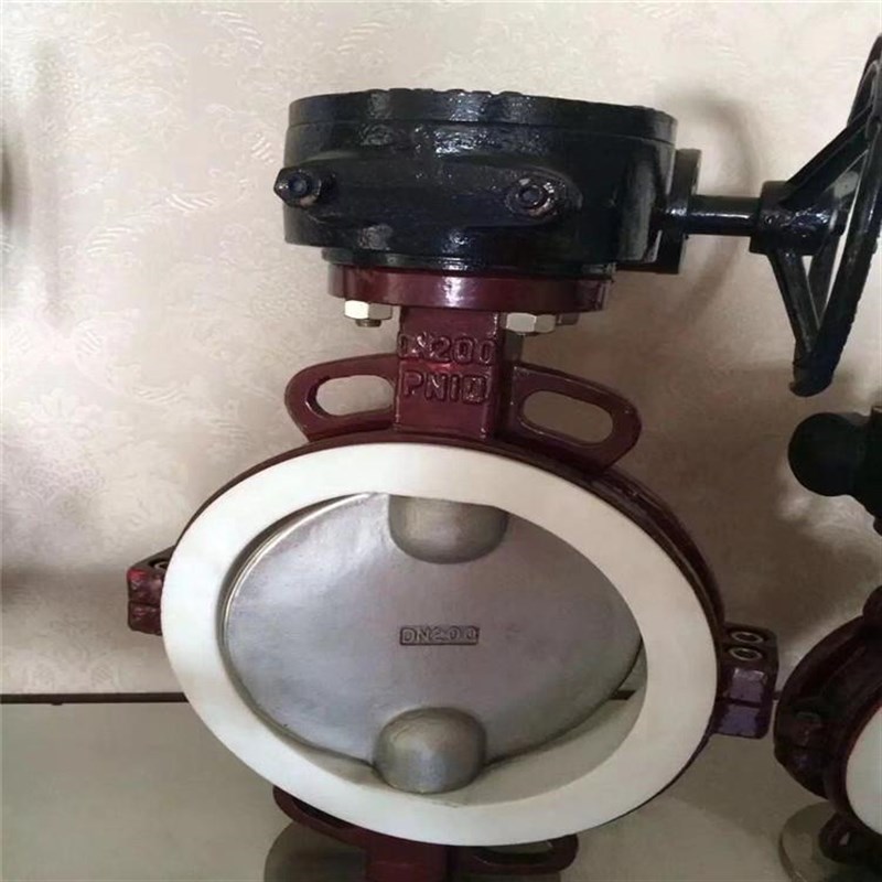 铸铁 对夹式手动蜗轮衬氟蝶阀Dq371F46-10 DN65 80 100 125 铸铁