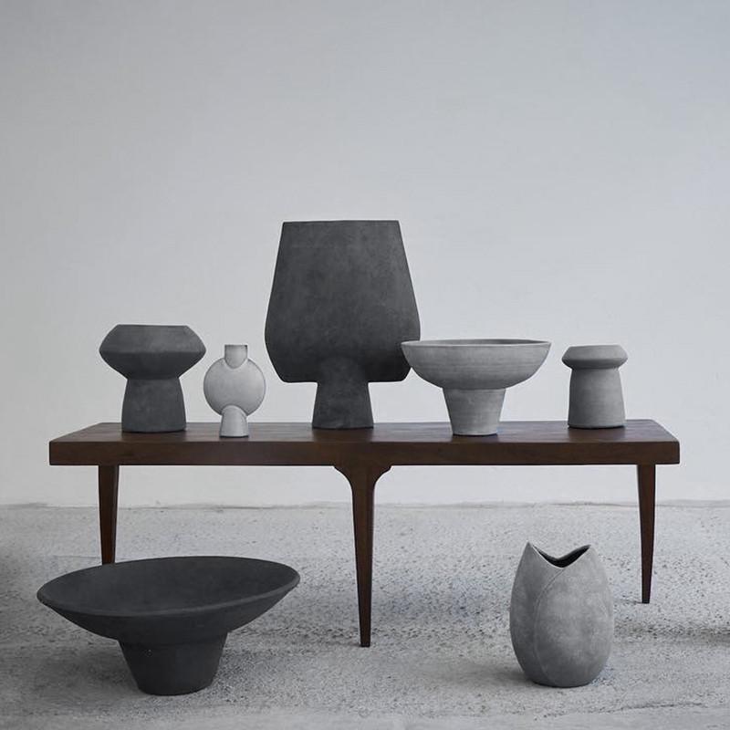 迦乐北欧日式侘寂风陶土花器干花插花玄关Q桌面摆件置物架装饰