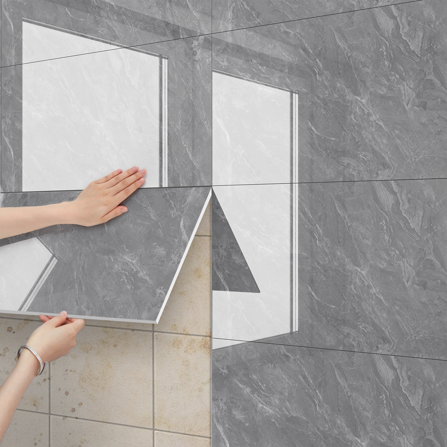 仿瓷砖铝塑板墙贴自粘防水防潮卫C生间墙面装饰遮丑墙板大理石贴