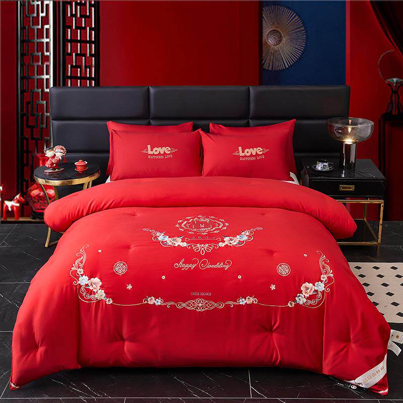 结婚用品蚕丝被婚庆桑蚕丝红色双人被子婚礼纯棉大红加厚冬被