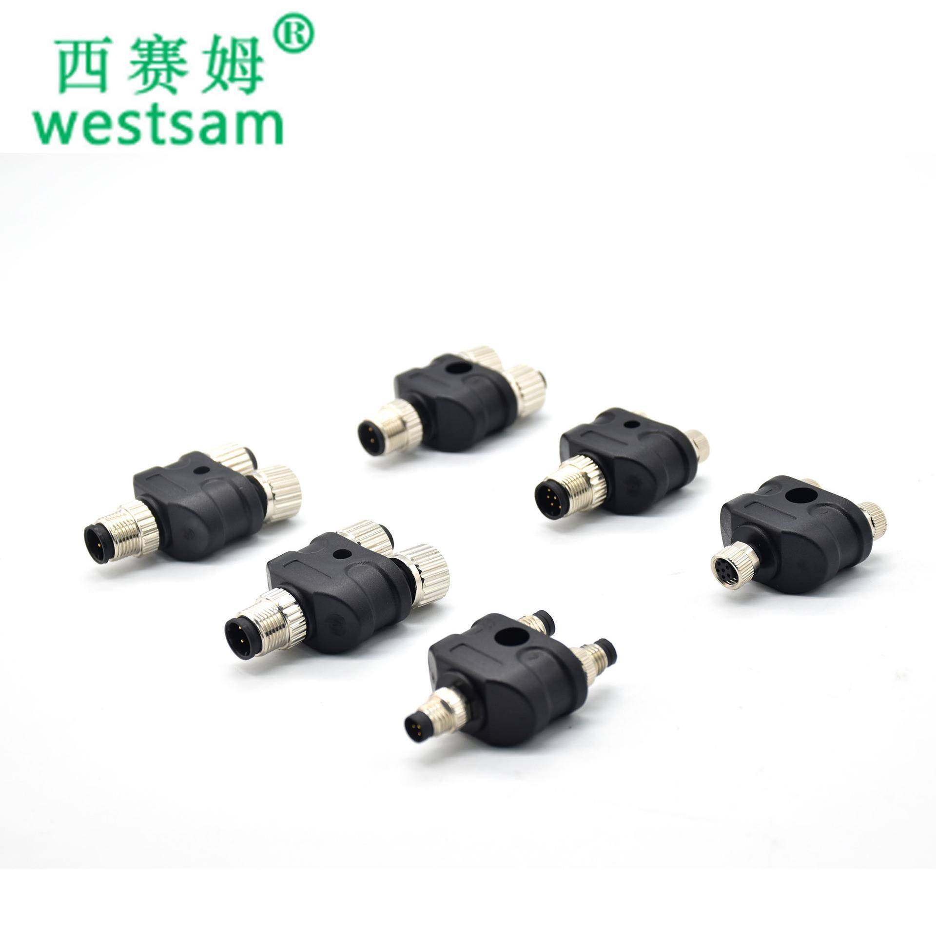 M12分线接头y型4芯公头转M8母头一拖二3芯4芯m12防水连接器