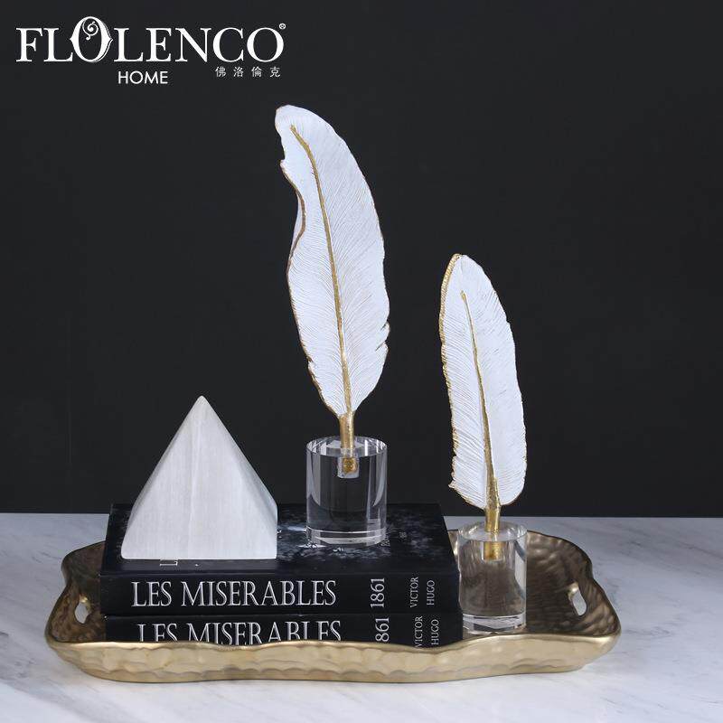 创意现代简约水晶羽毛装饰时尚轻奢客厅样板间酒店家居饰品摆件