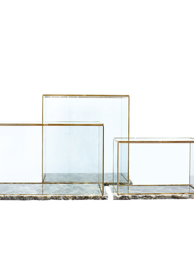 工艺品长b方形透明玻璃罩摆件铜边展示柜防尘罩 欧式样板房软装饰