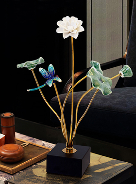 荷花摆件家居饰品客厅酒柜v新中式高端茶室禅意陶瓷装饰品轻奢莲