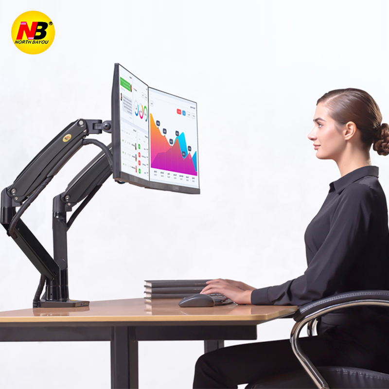 NB F195A 22-32寸电脑万向升降旋转双屏Q显示器支架包邮两屏