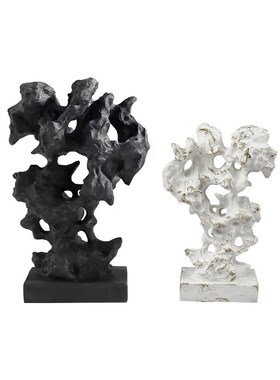 现代新中式黑白树脂太湖石假山摆件样板间售楼部酒店X客厅玄关装