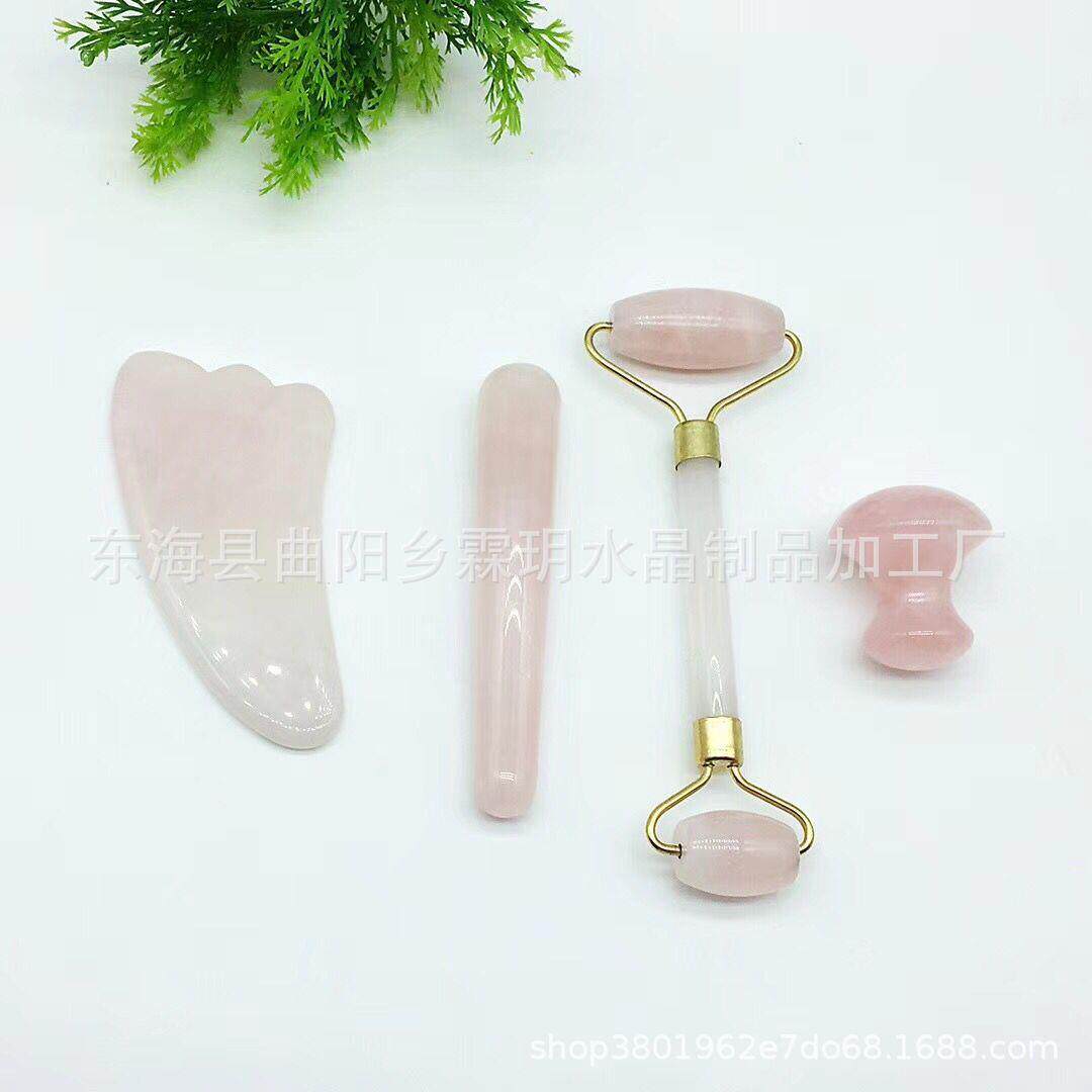 天然粉水晶按摩器、拨筋棒、刮痧板 一套起批 货源充足