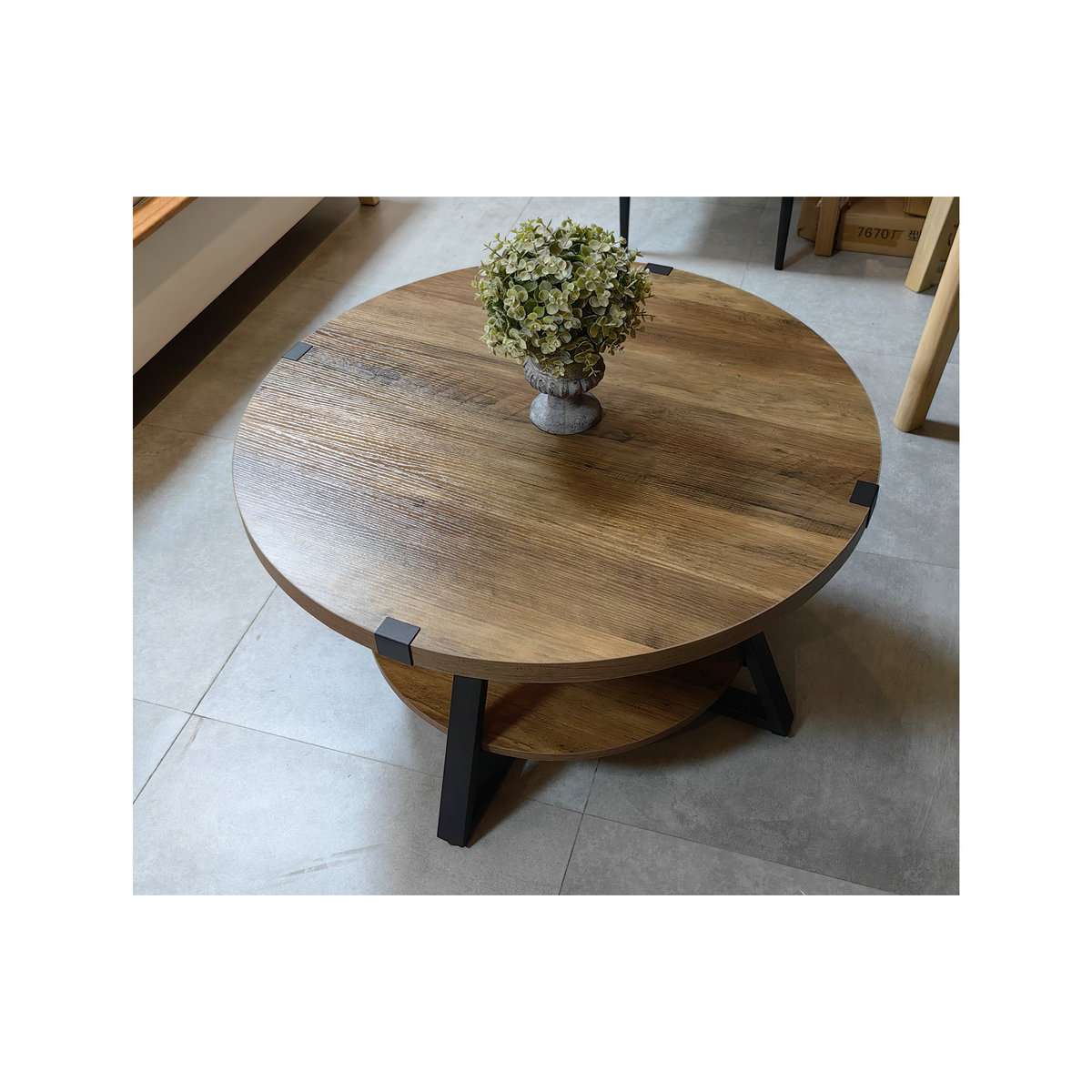 简单方形圆茶几美式乡村LOFT复古做旧深色客厅矮桌咖啡桌洽谈桌