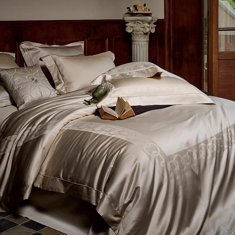 2轻奢高端140支长绒棉色织提花四件套全棉被套床单别墅样板间床品