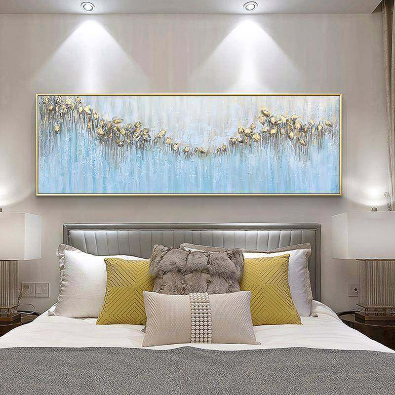 后现代纯手绘抽象油画叶子卧室床头画客厅挂画轻奢酒店样板房壁画