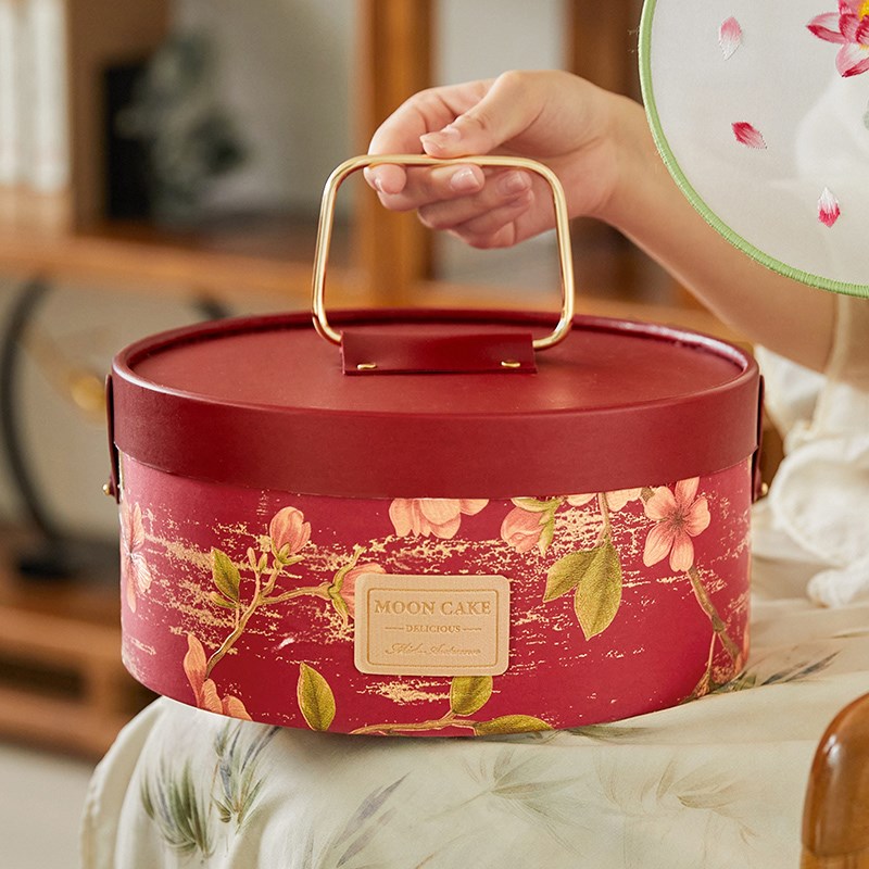 新款月饼包装盒8粒国风流u心月饼礼盒包装盒高端手提圆桶硬盒定制