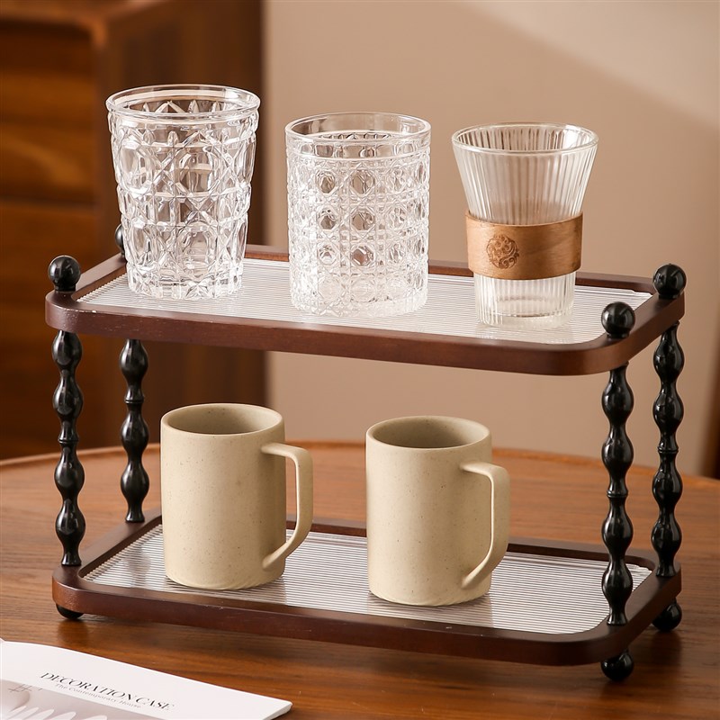 中古实木杯子置物架家用餐边柜水A壶茶杯架高级感吧台咖啡杯收纳