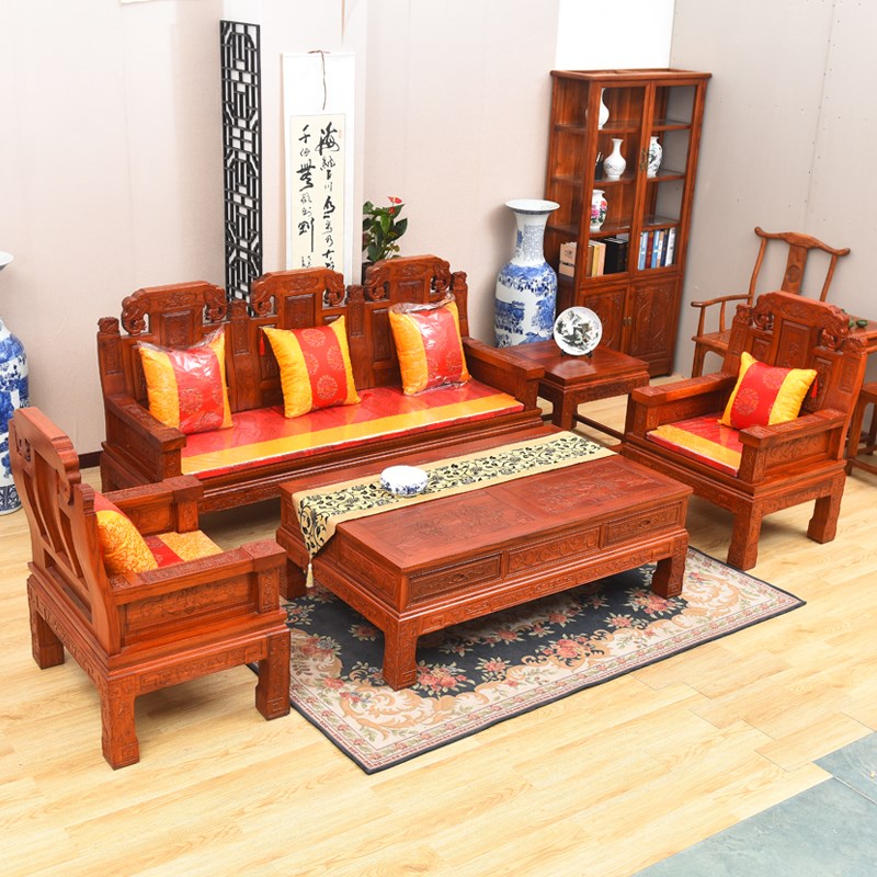 象头组合b沙发10件套明清仿古实木中式家具6件套木制沙发雕花坐椅