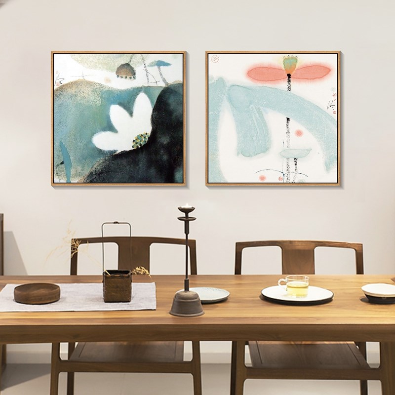 新中式荷花装饰画禅意挂画客厅背C景墙壁画莲花水墨国画餐厅玄关