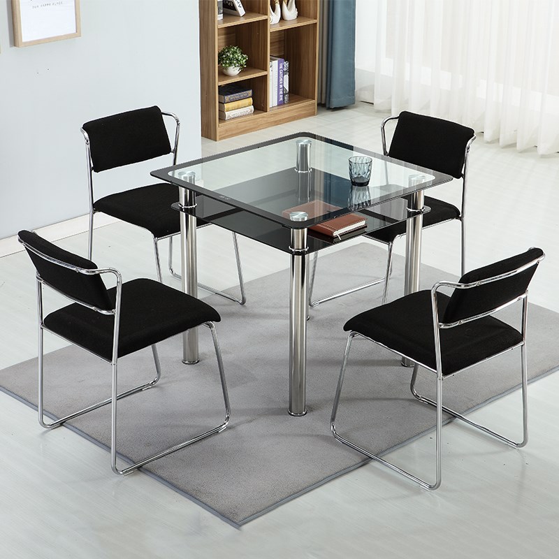 钢化玻璃方桌双层四方桌小户型洽谈桌子简约现家T用饭桌正方形餐