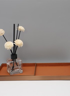 新中式金b属皮革托盘创意家居艺术软装饰品客厅样板间桌面摆饰摆