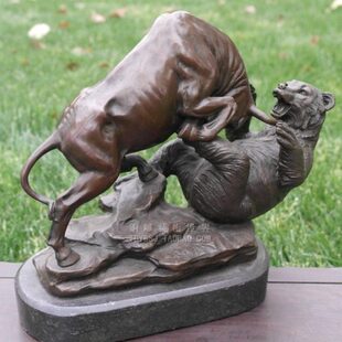 铜雕塑牛熊争霸股海之争摆件家居客厅酒柜玄关办公室书房招财桌面