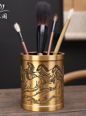纯铜笔筒摆件文房l四宝办公用品年会商务礼品送领导办公室装饰摆
