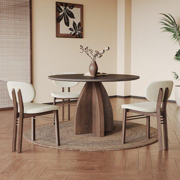 北欧实木圆桌带转盘家用胡桃色简约现代洽谈桌侘寂风黑色岩板餐桌,住宅家具,岩板餐桌,淘宝优惠券,粉丝福利购,淘宝优惠卷