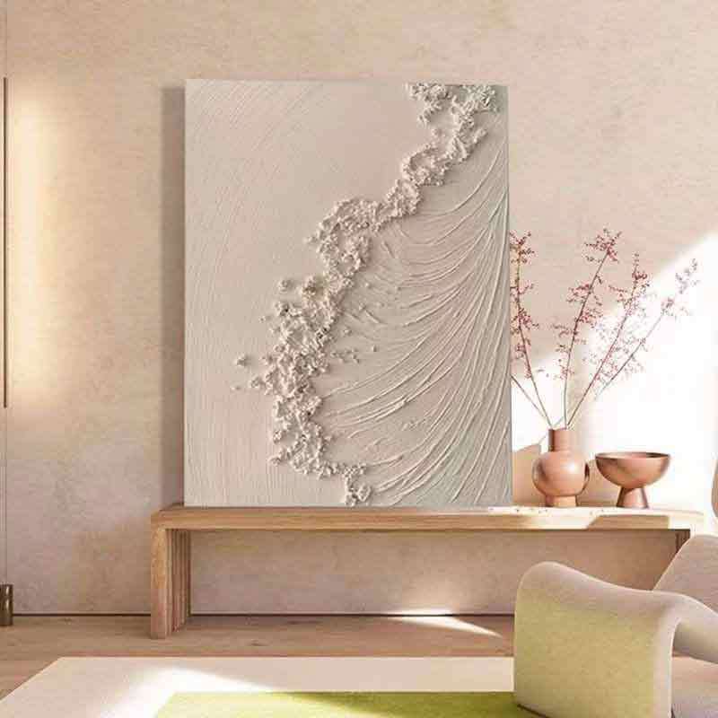 纯手工艺立体抽象油画慵懒奶油风客厅装饰画玄关海浪无框肌理挂画图片