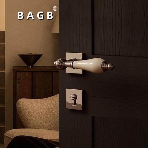 法式中古风门锁静音陶瓷房门把手磁吸家用亮银色亮金色双开门卧室