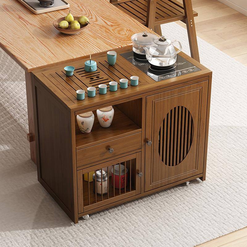 新中式移动茶台小茶桌家用茶车带轮阳台茶几客厅烧水壶一体茶水柜