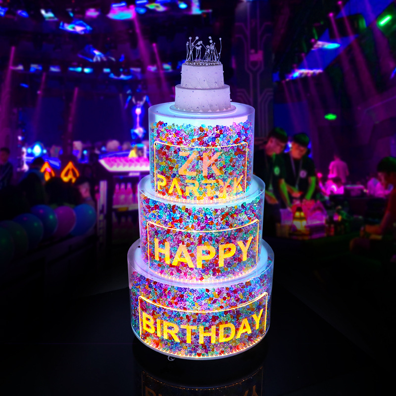酒吧KTV亚克力发光蛋糕推车包厢生日快乐蛋糕推车塔餐馆出酒酒架