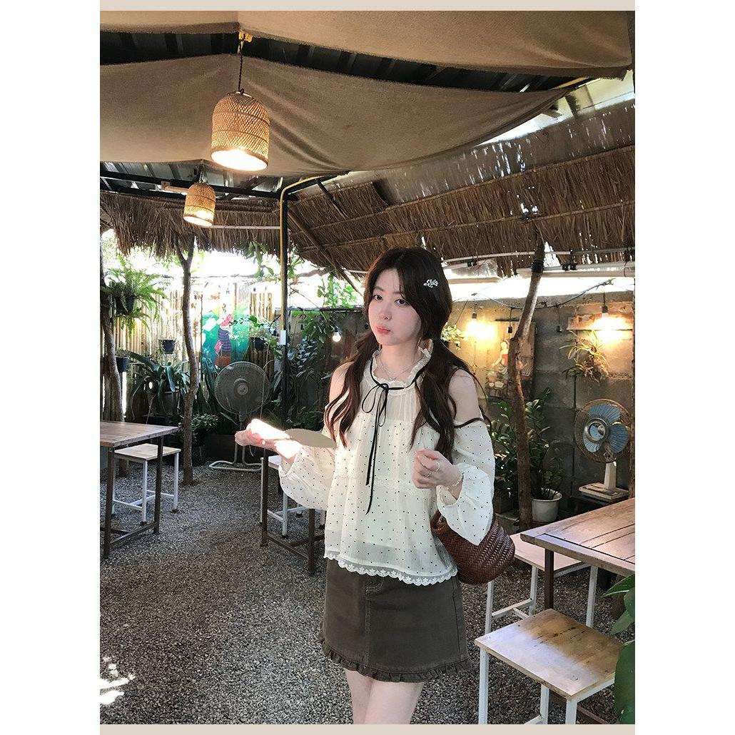 小心机露肩减龄衬衫女oot