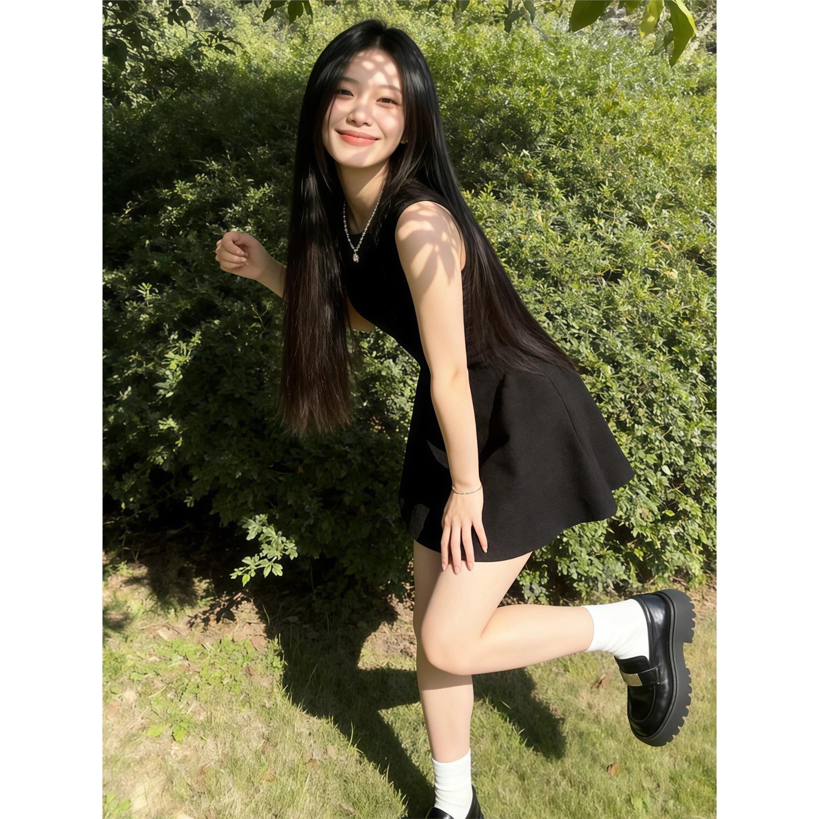 黑色背心连衣裙女夏季无