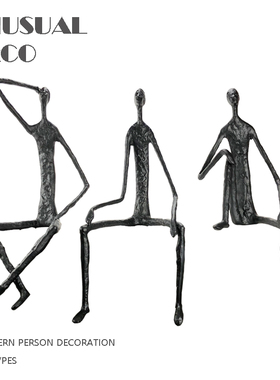 现代简约黑色抽象人像雕塑摆件样板房售楼处玄关挂V姿人物软装饰